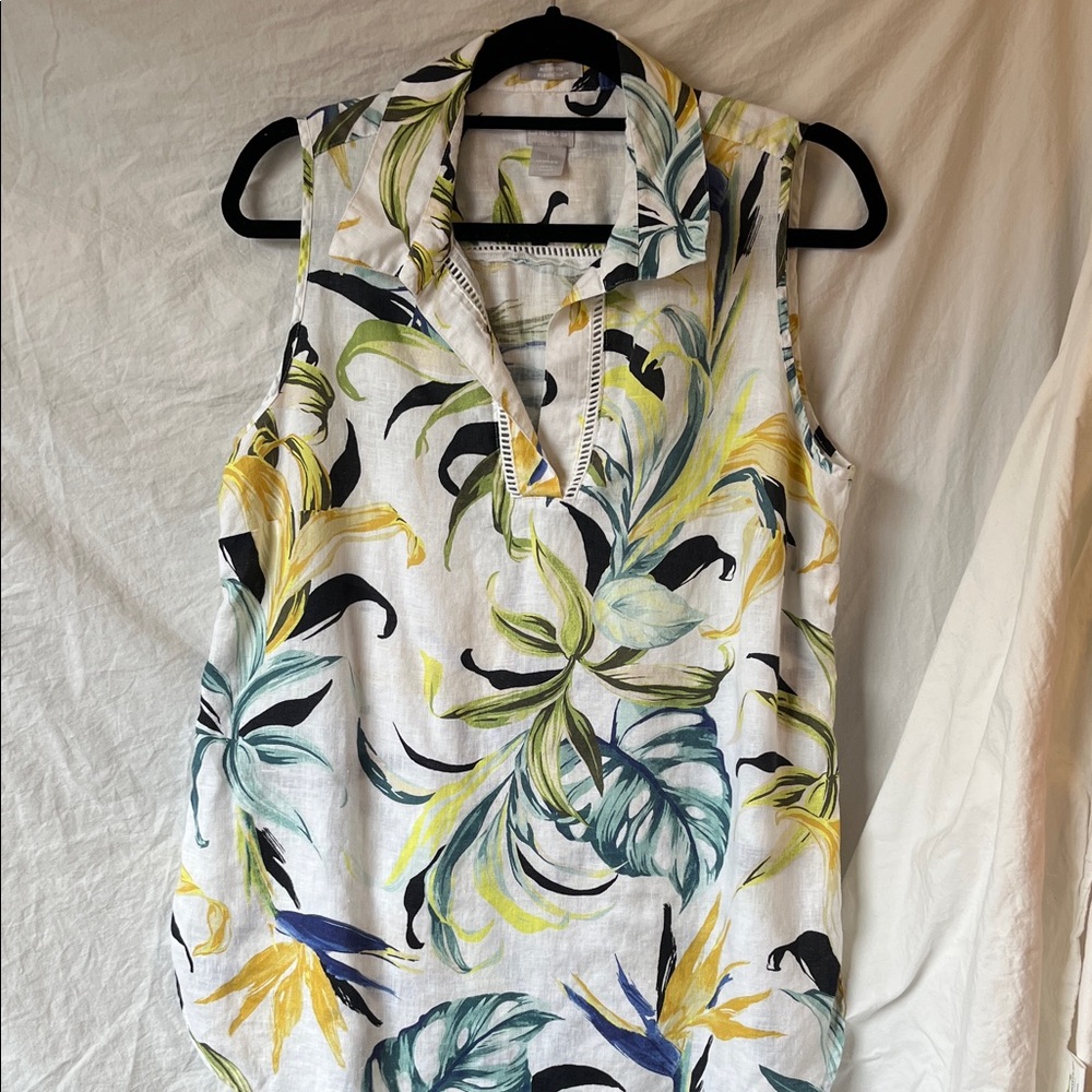 Chico's No Iron Sleeveless Linen Blouse Size 1 (8-10)